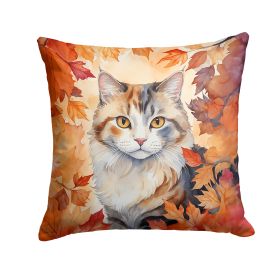 American Curl Cat in Fall Leaves Throw Pillow Machine Washable, Indoor Outdoor Decorative Pillow for Couch, Bed or Patio, 14Hx14W