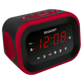 Sharp Super Loud Alarm Clock for Heavy Sleepers, 6 Extremely Loud Wake Up Sounds - up to 115db Volume, Red/Black with Red LED Display