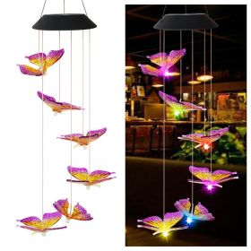 LED Colorful Solar Power Wind Chime Crystal Hummingbird Butterfly Waterproof Outdoor Windchime Solar Light for Garden outdoor (Emitting Color: 08, Ships From: China)